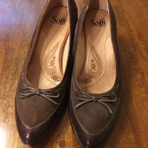 Low Brown Leather and Suede Heels,, 9.5